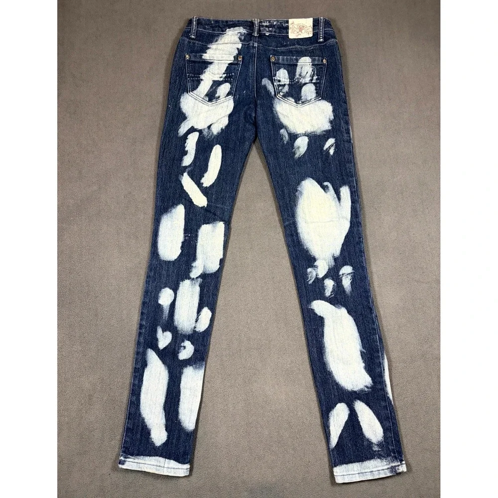 Vanilla Star Jeans Womens 3 Blue Denim Paint Splatter Skinny Leg Boho Streetwear